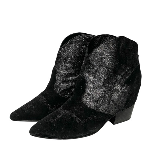 Lola Cruz Jewel Shoes Ivy Leather Fur Booties Ankle 38 Black - Picture 1 of 10